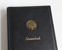 Stammbuch "Lebensbaum" aus Nappaleder, schwarz mit Goldschrift, DIN A5